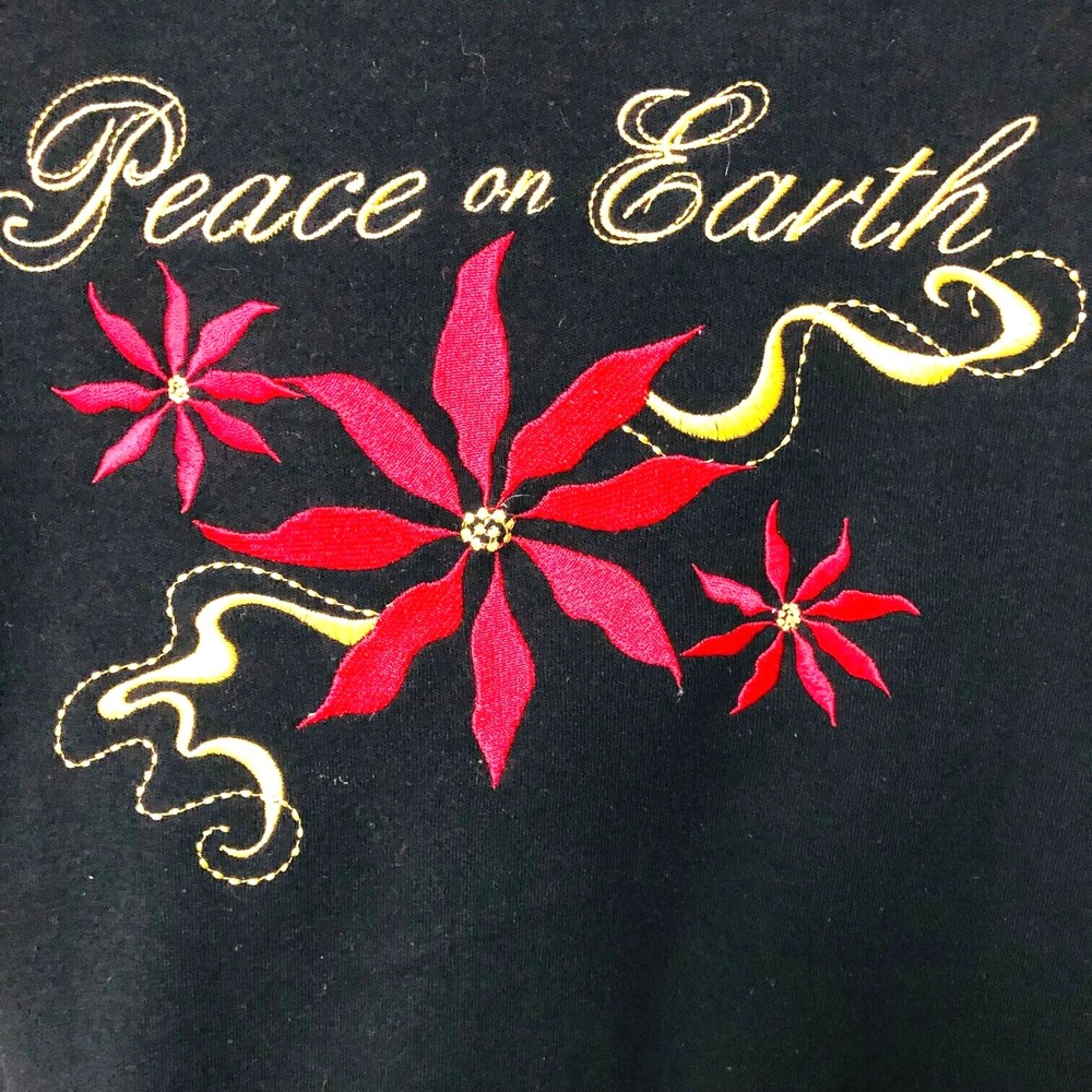 Christmas T-Shirt‎ Women's XL Embroidered Peace On Earth CB Studio Xmas - Picture 2 of 5